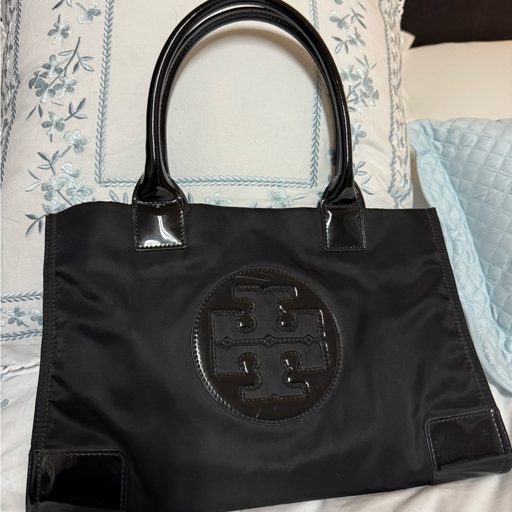 Tory Burch Black Patent Leather Trim Tote